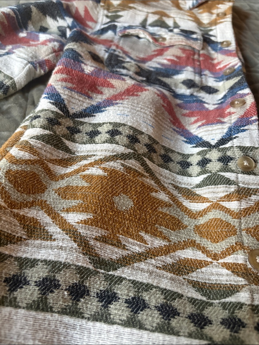 Urban Outfitters Olive and Navy Textured Button-Up - Picture 4 of 4